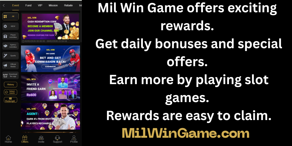 Mil Win Game offers exciting rewards. Get daily bonuses and special offers. Earn more by playing slot games. Rewards are easy to claim. Mil Win Game