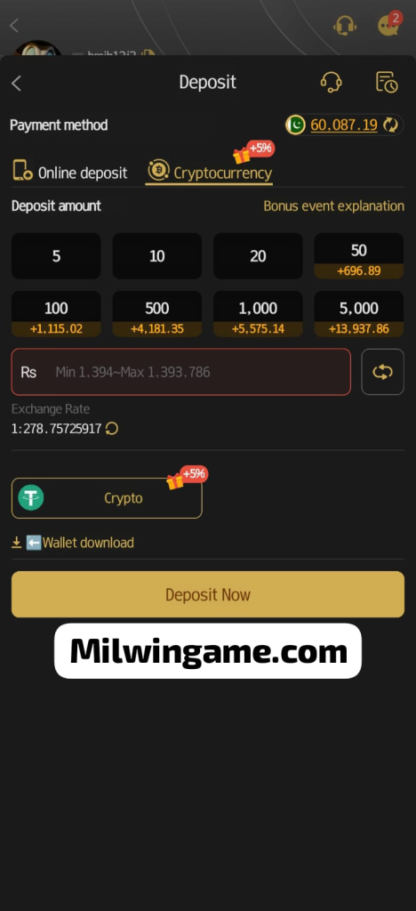 MilWin Deposit and Withdrawal